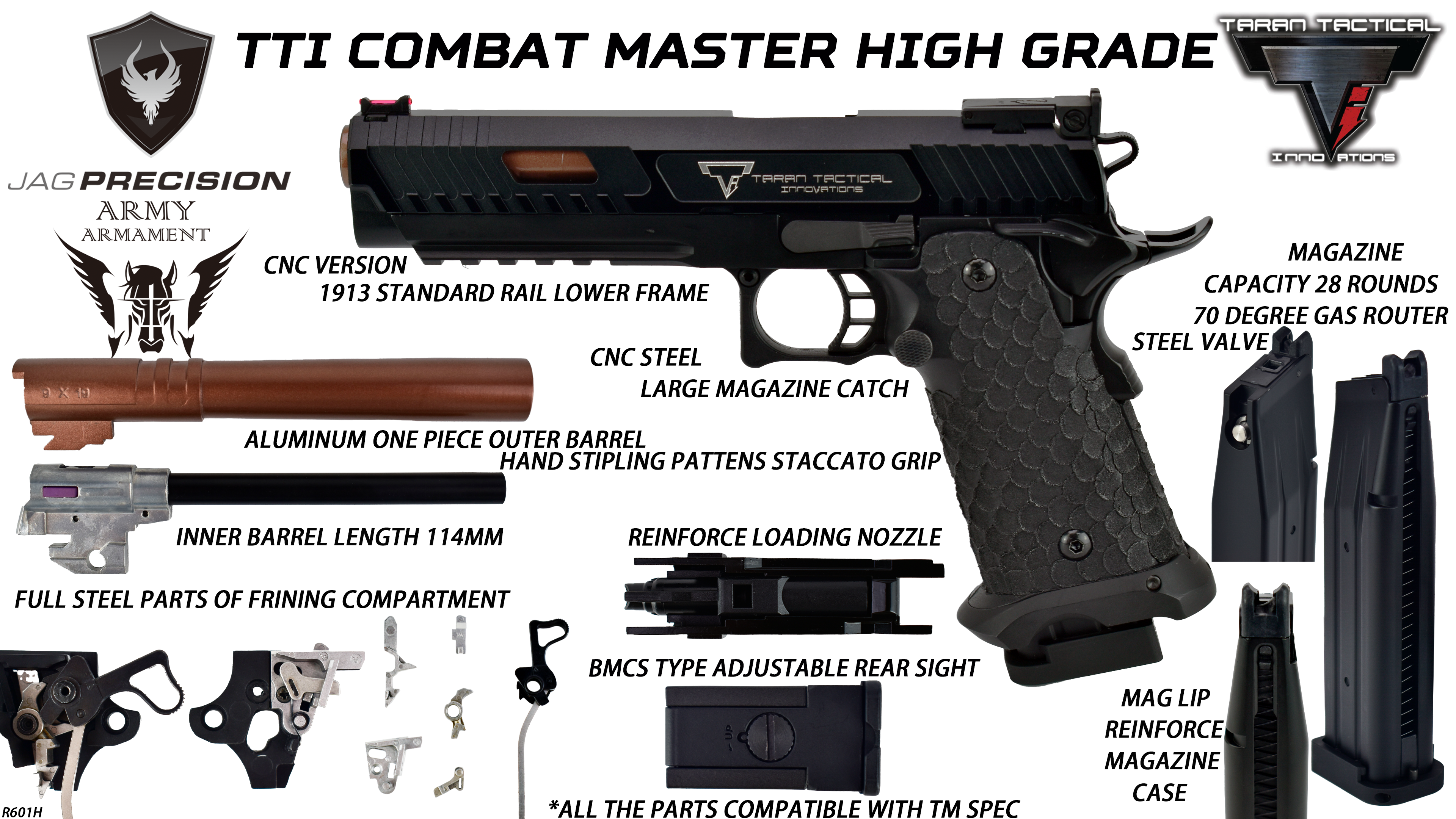 Army Armament Deluxe CNC Ver. TTI Licensed Combat Master 2011 Gas Blowback Pistol