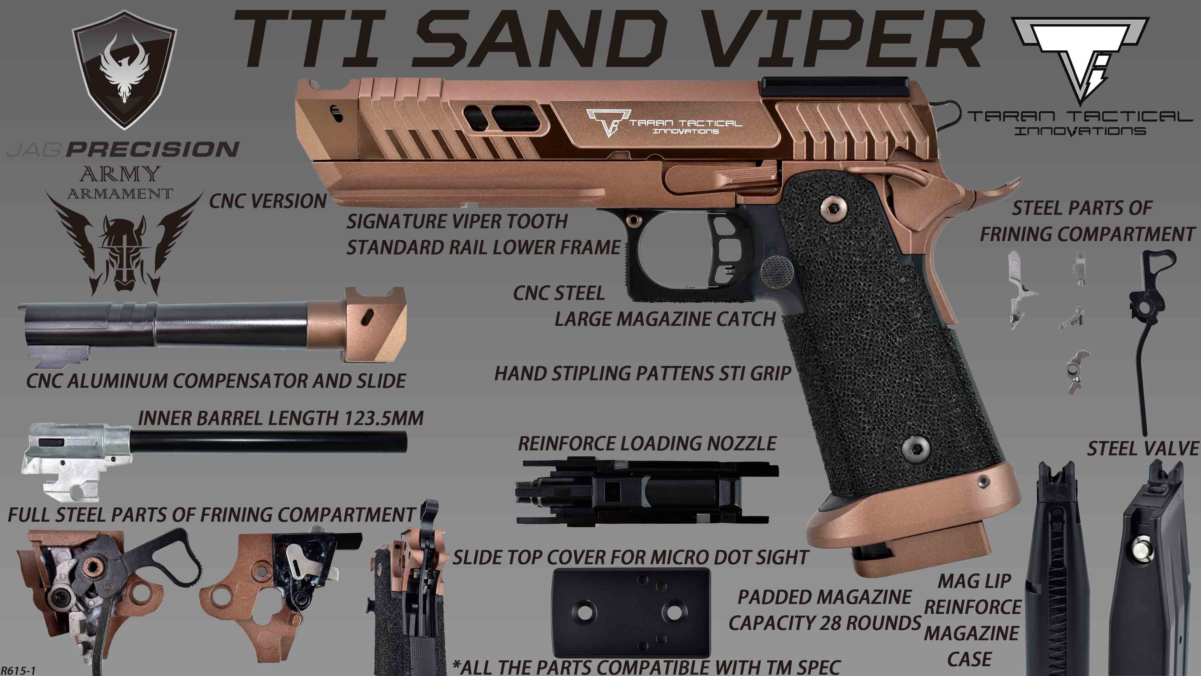 Army Armament Deluxe CNC Ver. TTI Licensed Sand Viper Airsoft Gas Blowback Pistol