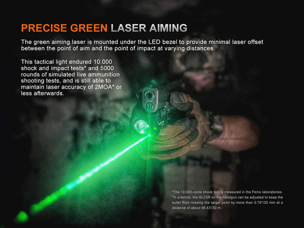 Fenix GL23R Rechargeable Tactical Weapon Light w/ Green Laser – 1200 Lumens | Fenix