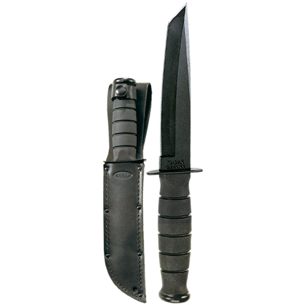 Ka-Bar 1254 Short Tanto Fixed Blade Combat Knife – Black, Leather Sheath | Ka-Bar