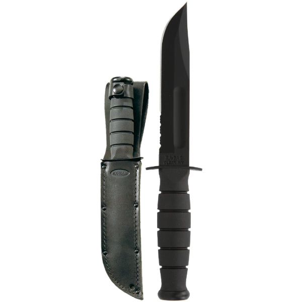 Ka-Bar 1257 Short Combat Knife w/ Black Leather Sheath - Half Serrated | Ka-Bar