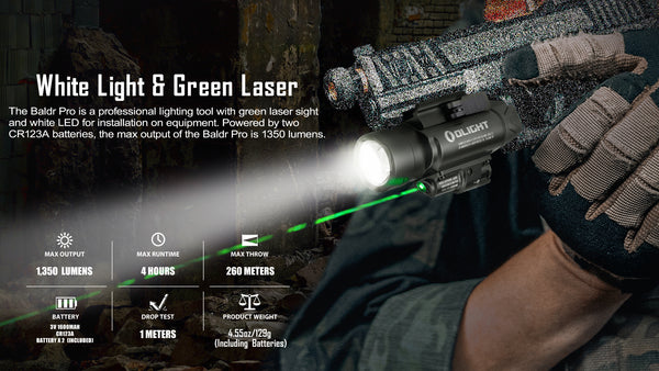 Olight Baldr Pro Tactical Flashlight w/ Green Laser – Black | Olight