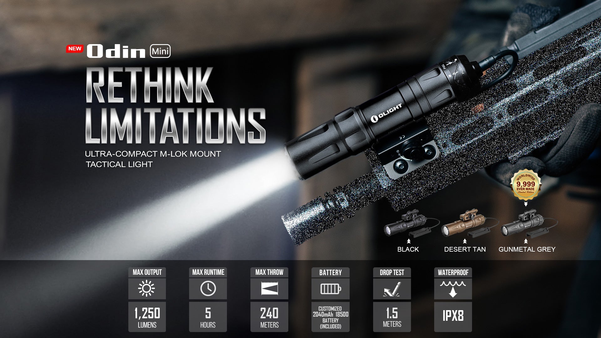 Olight Odin Mini Tactical Flashlight – Black 1250 Lumens | Olight