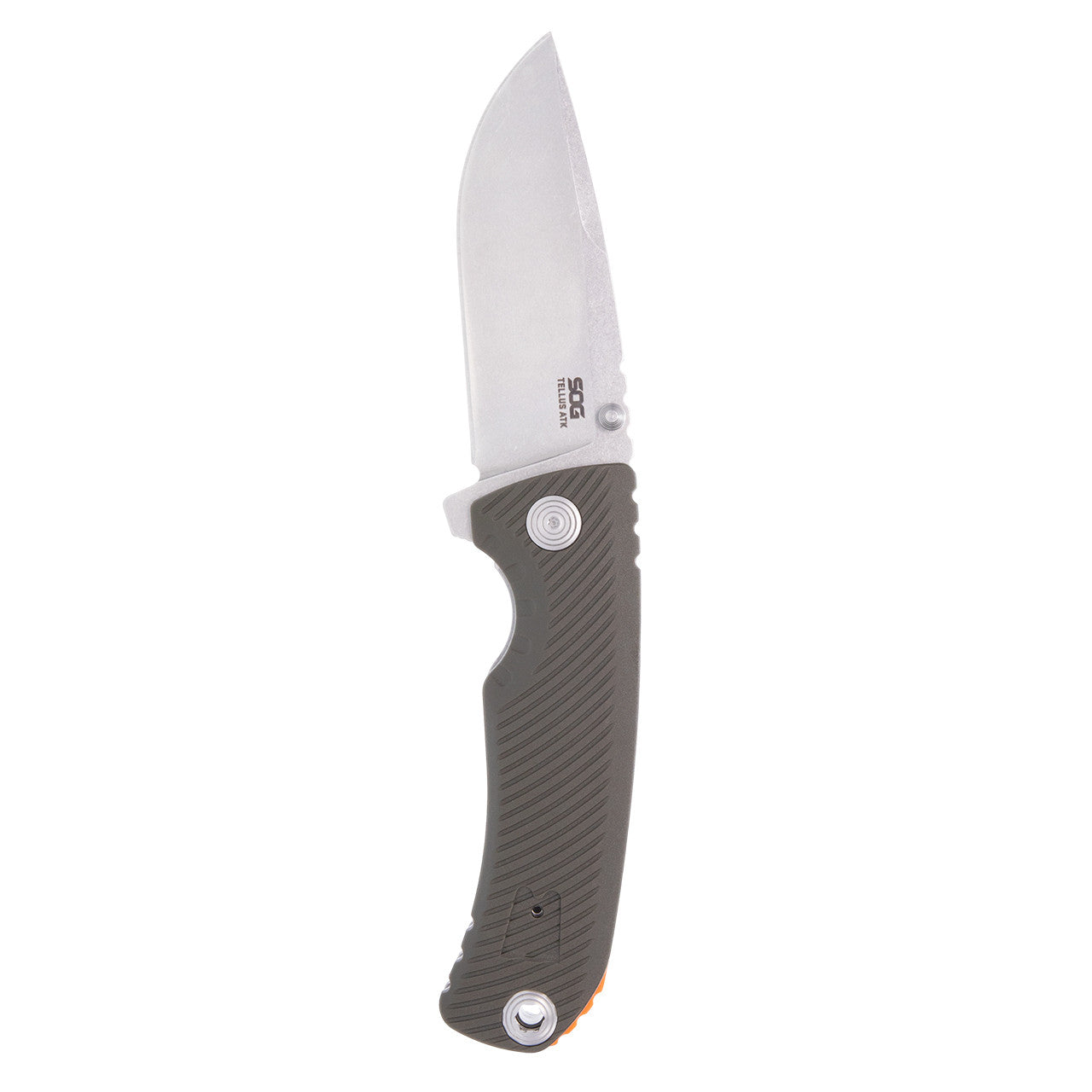 SOG Tellus ATK Flipper Folding Knife – Olive Drab w/ Orange Spacer | SOG Knives